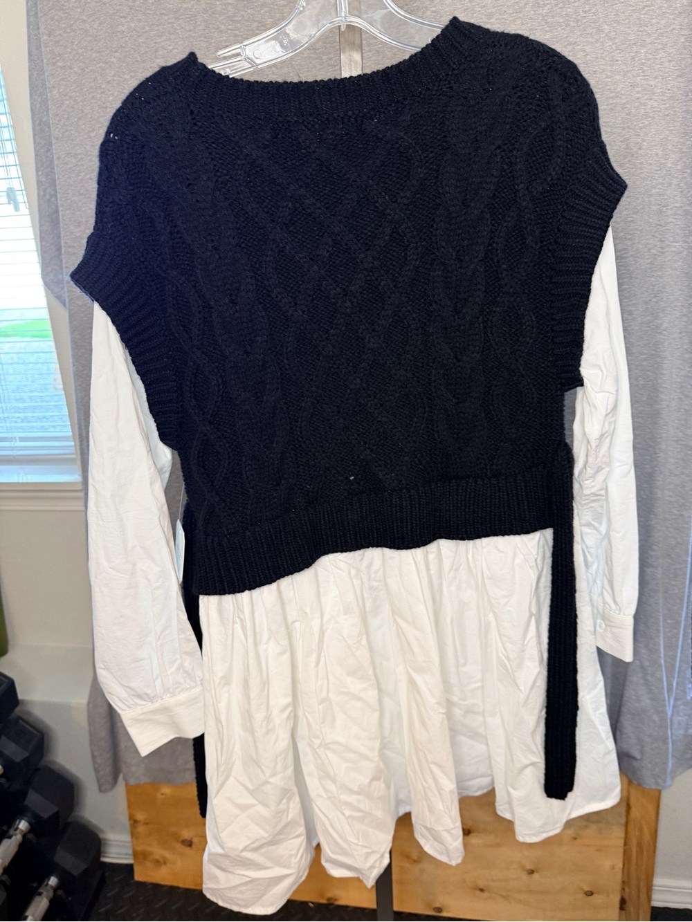 Altar'd State Black Cable-Knit Cropped Sweater Vest Dress with Boat Neck